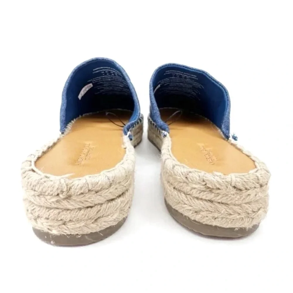 American Eagle Shoes Espadrilles Mules Embroidered Denim Blue White Size 9 New